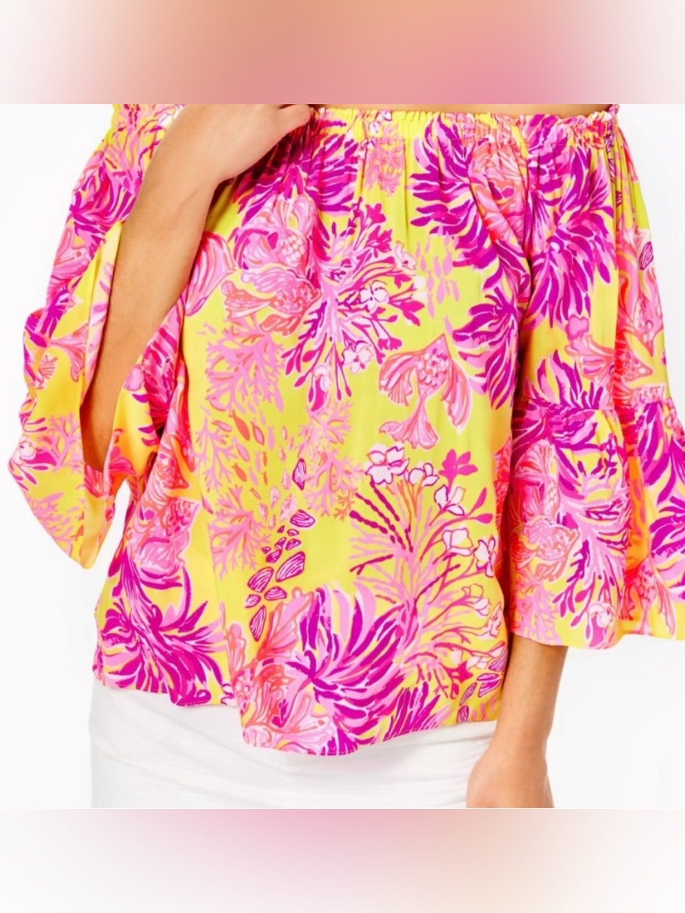 Lilly Pulitzer Pink & Yellow Floral Off-Shoulder Top